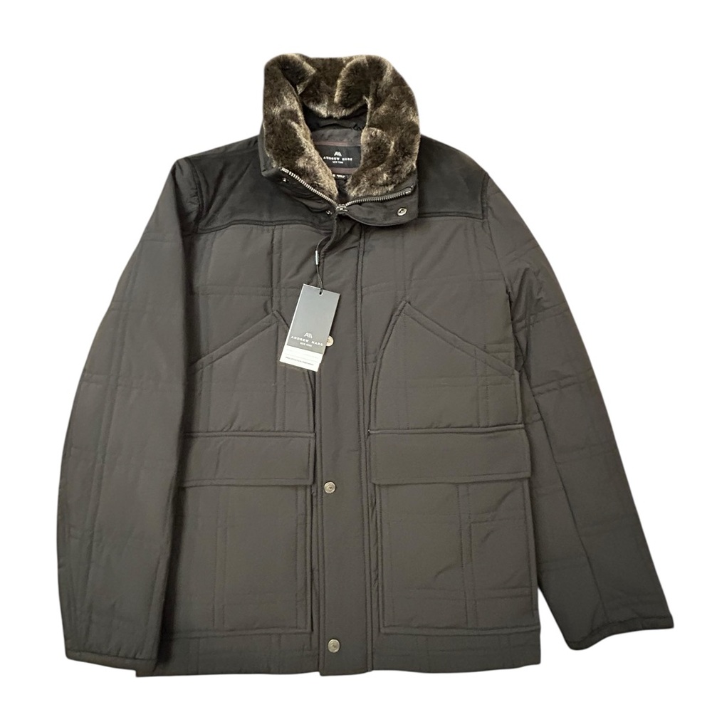 Andrew Marc Men's Quilted‎ Insulated Puffer Jacket with Faux Fur Collar S NWT